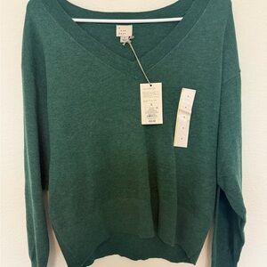 A New Day Green V-Neck Sweater with Ribbed Trim